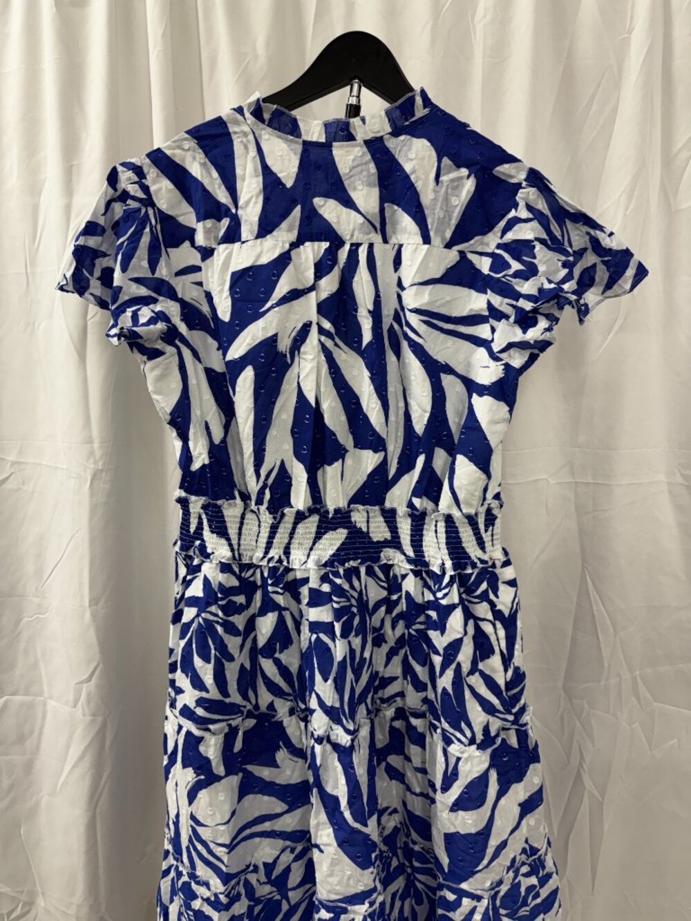 Chicos Flutter Sleeve Smocked Petite Maxi Dress Blue White Clip Dot Sz 16P - Picture 10 of 16